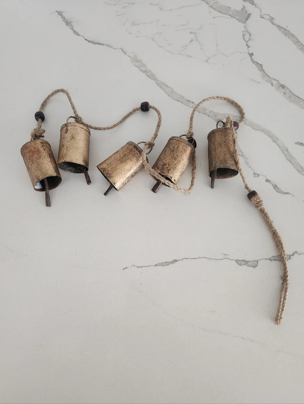 Vintage Inspired Rustic Bell Garland On Jute Rope With Wood Beads (2 Garlands)